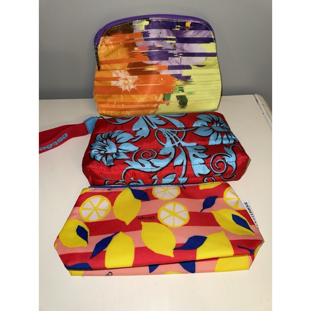 Lot 3 Estee Lauder Clinique Colorful Cosmetic Make Up Bags Travel Leisure Cute